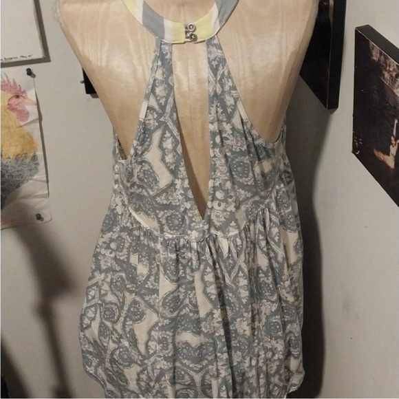 Free People Mimi Hi Low Relaxed Blue & White Multi Halter Tunic Top Small EUC - Picture 7 of 16